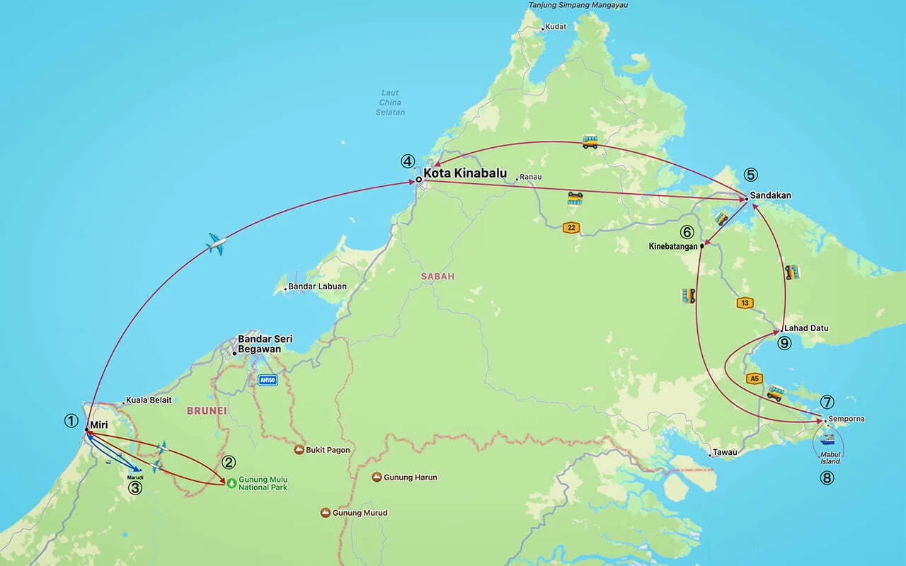 Borneo Tour Route