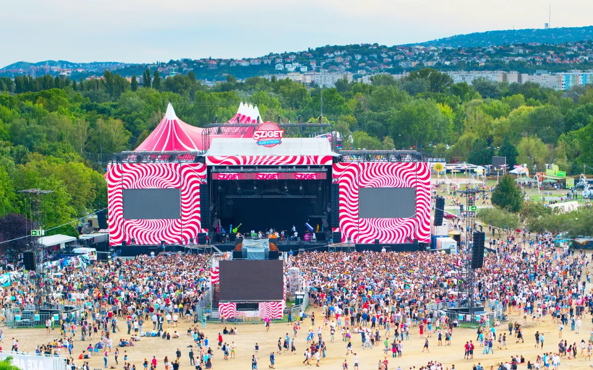 Sziget Festivali Budapeşte Obudai Adası ana sahne ve performans alanı havadan görünümü