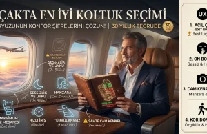 Uçakta en iyi koltuk seçimi rehberi, 30 yıllık tecrübe ile hazırlanmış uçak koltuk planı ve konfor stratejileri illüstrasyonu.